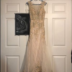 Gold beaded formal / prom dress